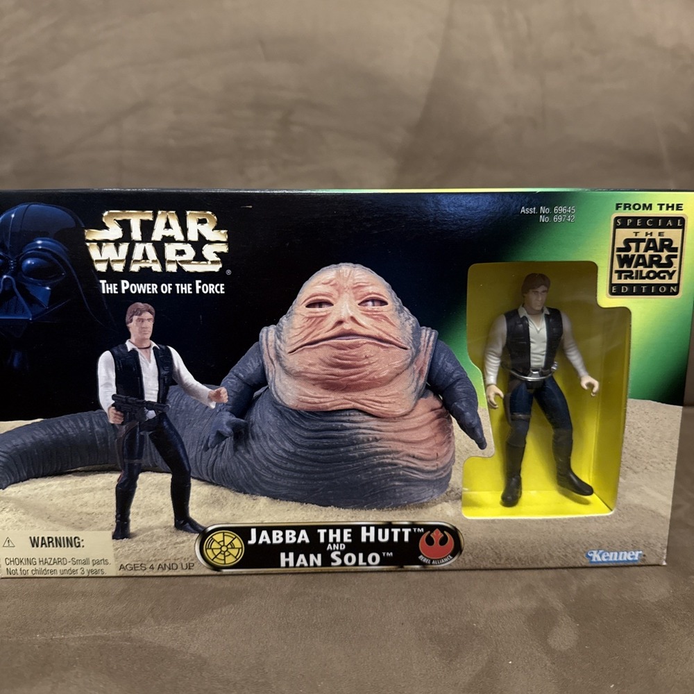 Star Wars Jabba The Hutt & Han Solo Figures Kenner POTF2 1997 Boxed 69742